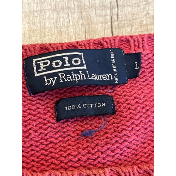 Polo Ralph Lauren Cotton Knit Sweater Crew Neck‎ Red Pony Logo Mens Size L - Picture 2 of 6